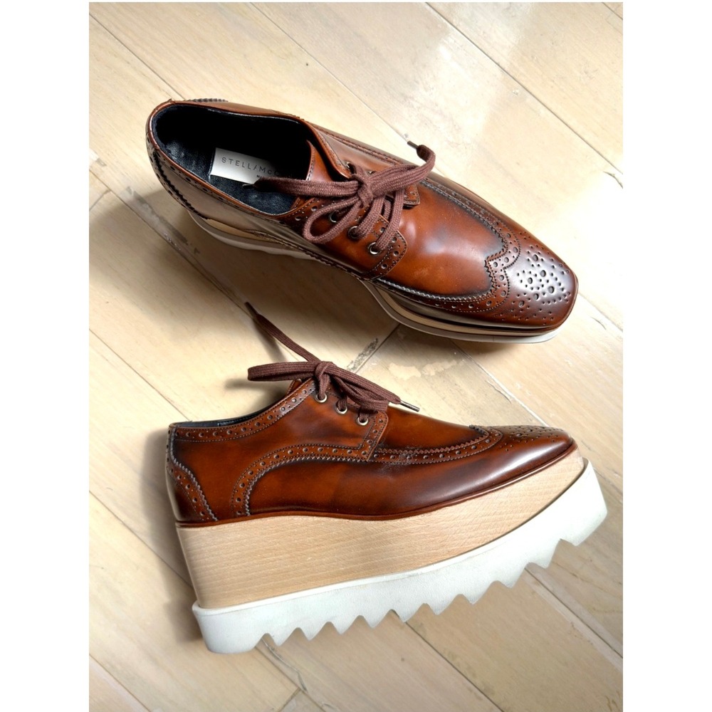 Stella McCartney‎ Elyse Size 39 8.5 Cognac Brown Cutout Platform Brogue Oxfords